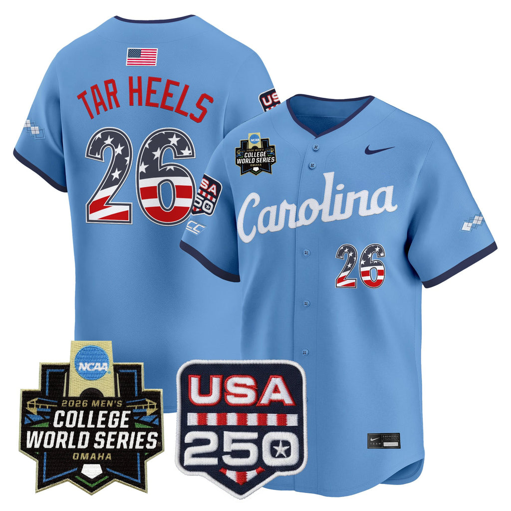 Men's North Carolina Tar Heels USA 250 Fourth of July Vapor Premier Limited Jersey - 2026 World Series patch - All Stitched