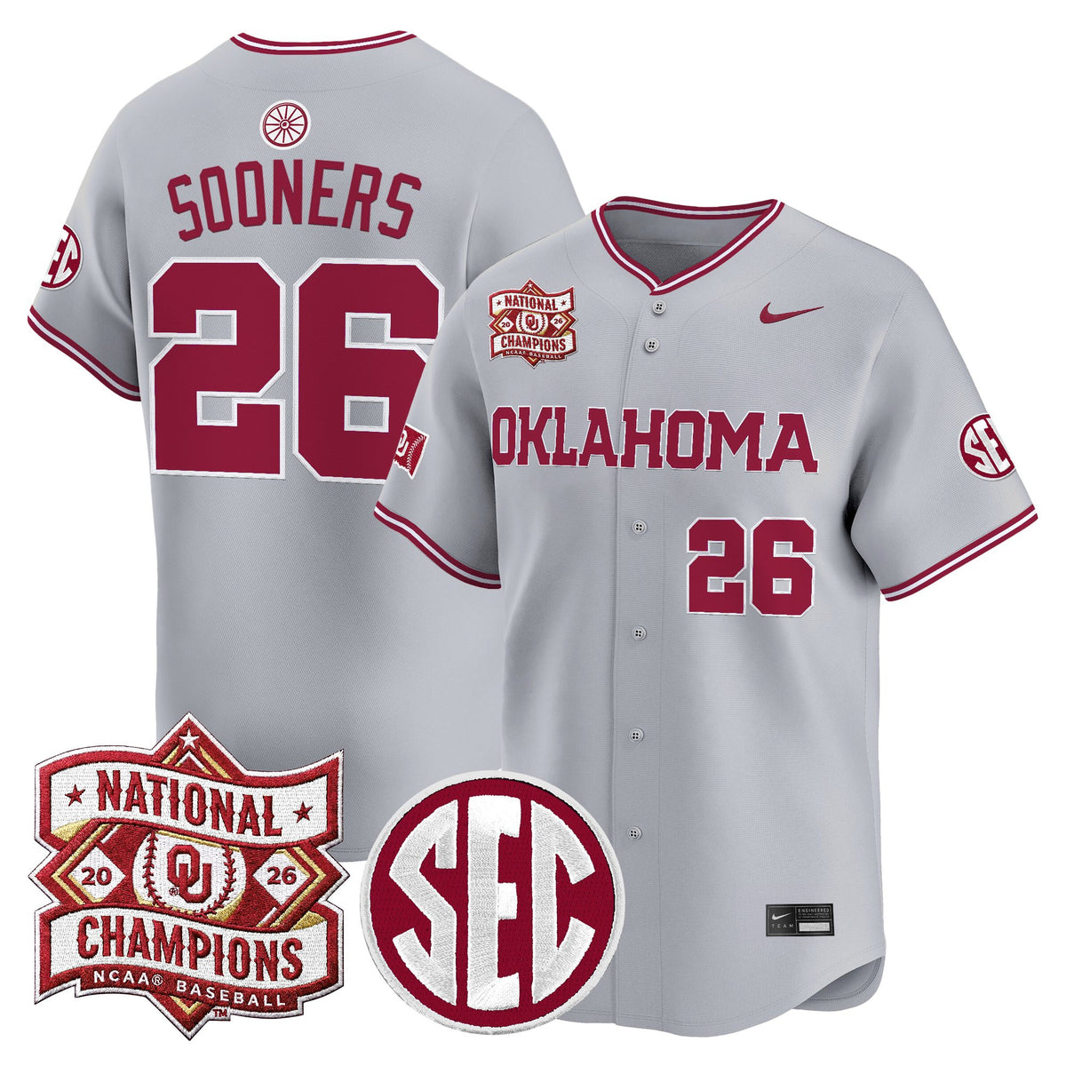 Men's Oklahoma Sooners 2026 National Champions Patch Vapor Premier Limited Jersey - All Stitched
