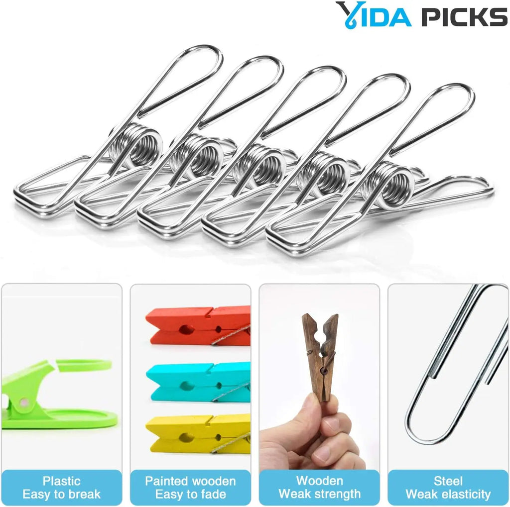 40 Pack Stainless Steel Clothespins Heavy Duty Outdoor, Metal Clothes Pegs with Storage Bag for Hanging Clothes, Laundry
