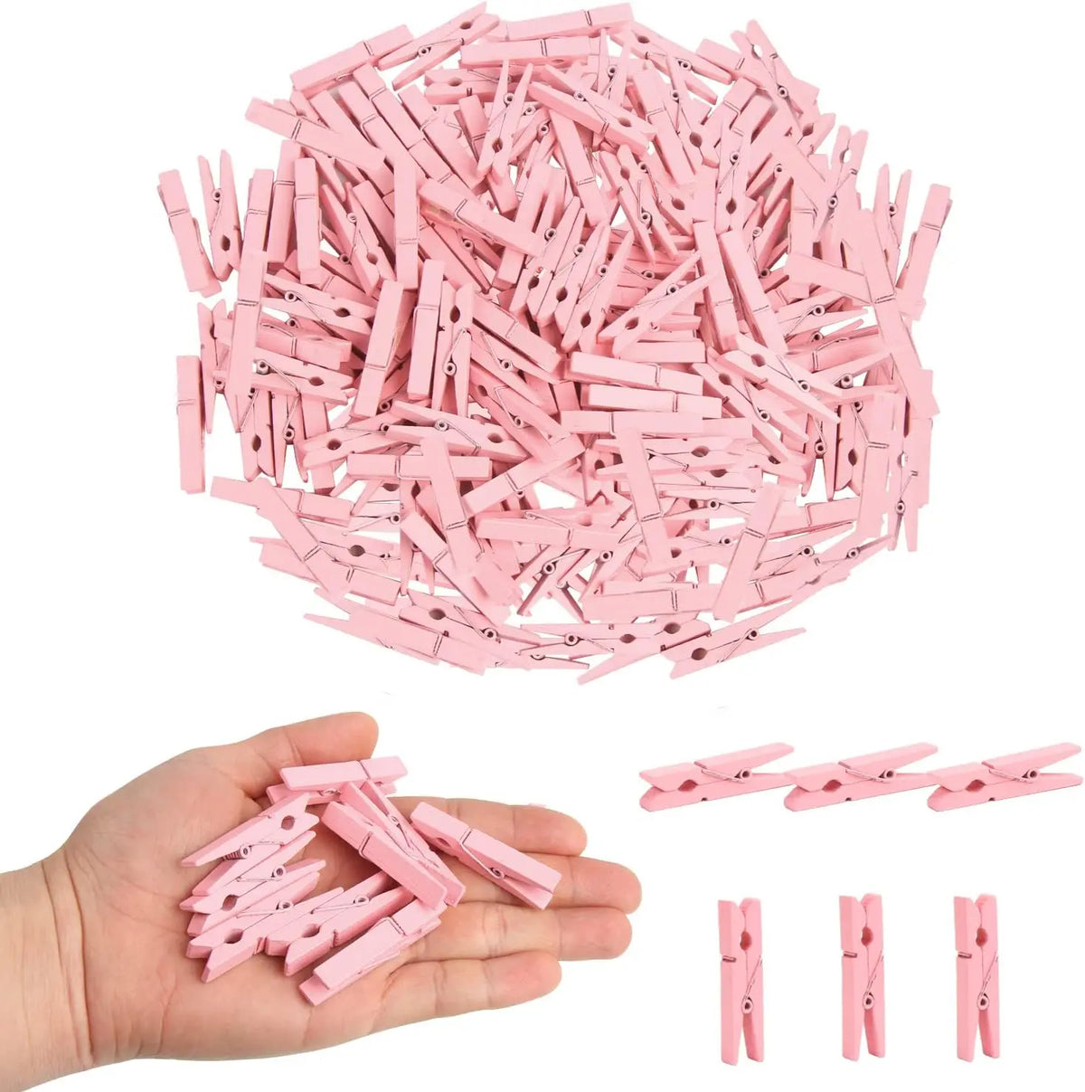 100Pcs Pink Wooden Clothespins 1.77in for Hanging Photos and Paper Crafts with Rust-Proof Spring
