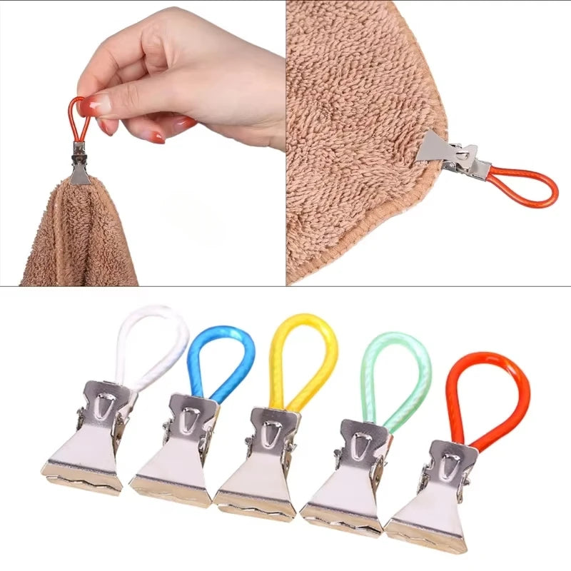 5PCS Clothes Pegs Stainless Steel Clothespins Colorful Laundry Tea Towel Hanging Clips Loop Clothes Folder Bathroom Accessories