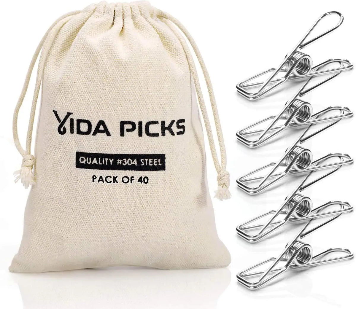 40 Pack Stainless Steel Clothespins Heavy Duty Outdoor, Metal Clothes Pegs with Storage Bag for Hanging Clothes, Laundry